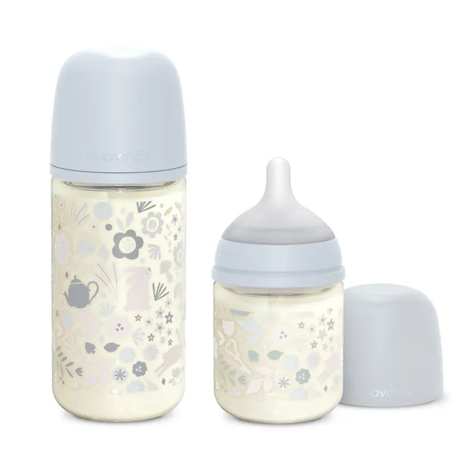 suavinex-pack-biberons-en-verre-wonderland-bleu-120-ml-d-bit-lent-s-240-ml-d-bit image 1