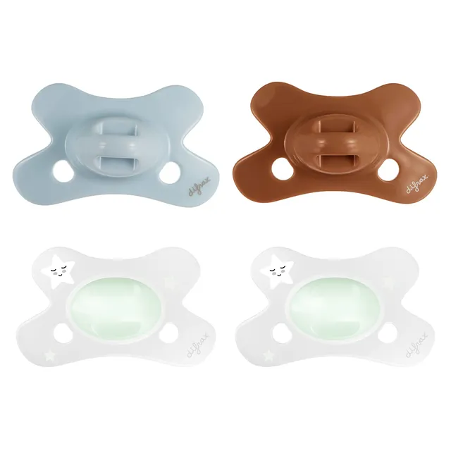 difrax-sucette-natural-0-6-mois-pure-et-glow-lot-de-4-fopspenen-avec-glow-in-the image 1