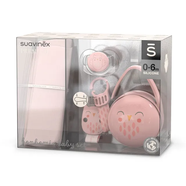 suavinex-coffret-cadeau-naissance-bonhomia-rose-mousseline-de-coton-sucette-sx-p image 1
