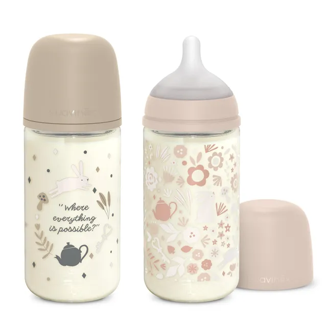 suavinex-pack-2-biberons-en-verre-240-ml-wonderland-rose-beige-t-tine-sx-pro-sil image 1