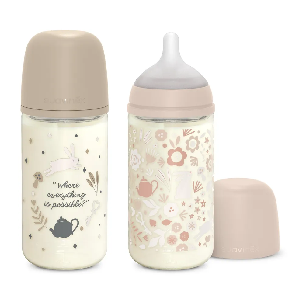 suavinex-pack-2-biberons-en-verre-240-ml-wonderland-rose-beige-t-tine-sx-pro-sil image 1