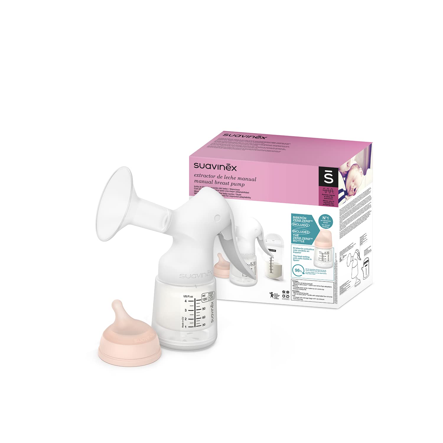 suavinex-tire-lait-manuel-silencieux-portable-avec-biberon-zero-zero-120-ml-3-sa image 2
