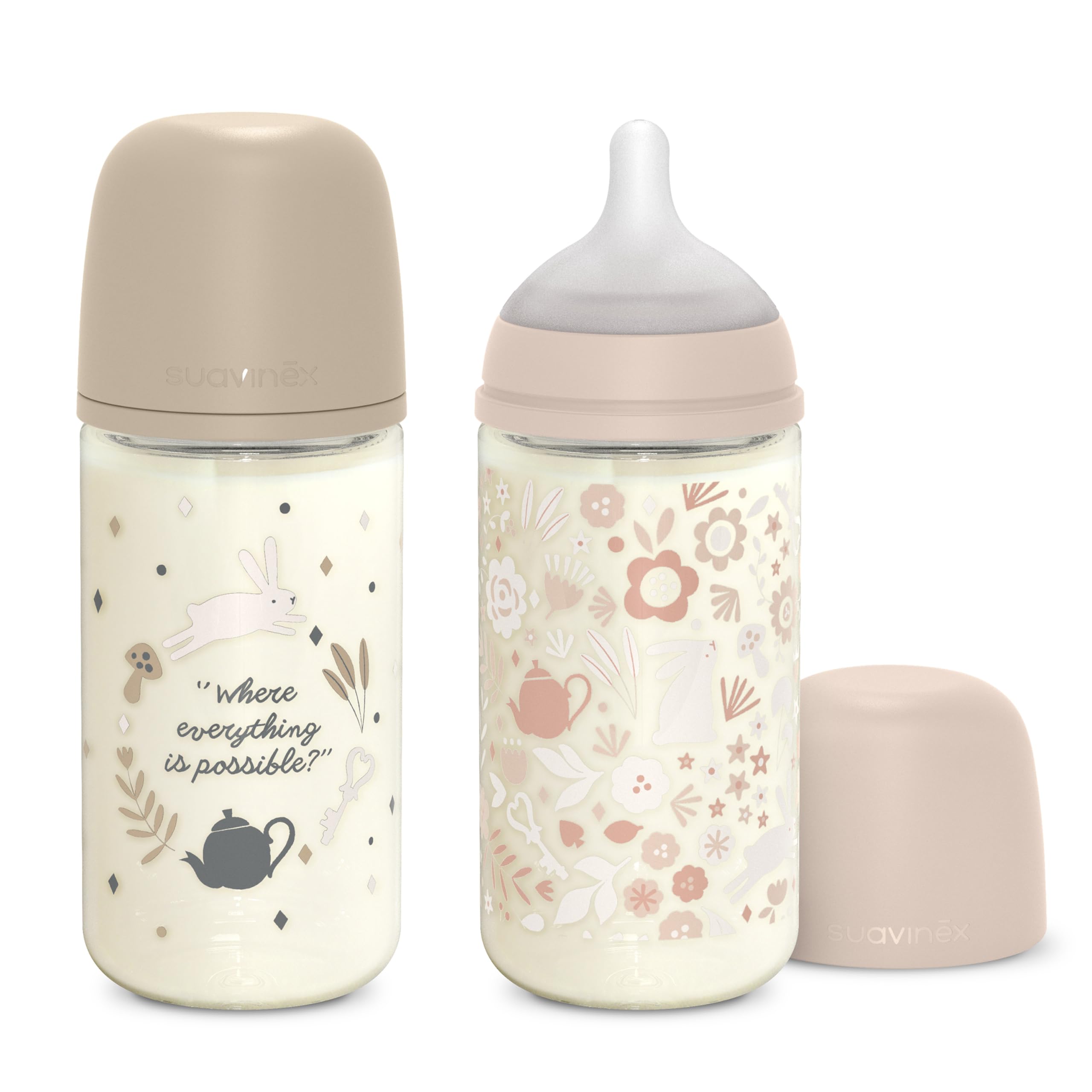 suavinex-pack-2-biberons-en-verre-240-ml-wonderland-rose-beige-t-tine-sx-pro-sil image 1