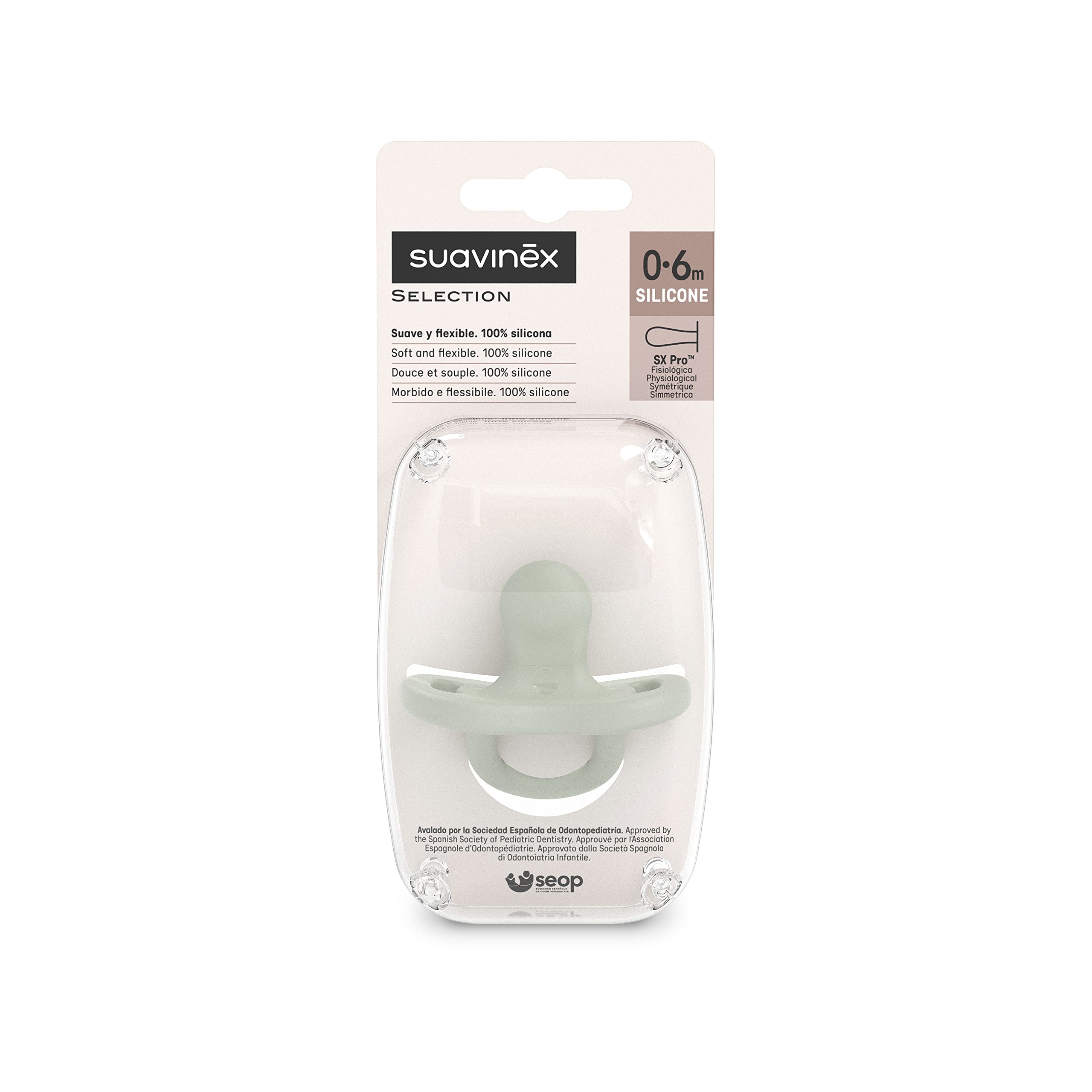 suavinex-sucette-tout-silicone-0-6-mois-colour-essence-vert-t-tine-sym-trique-sx image 3