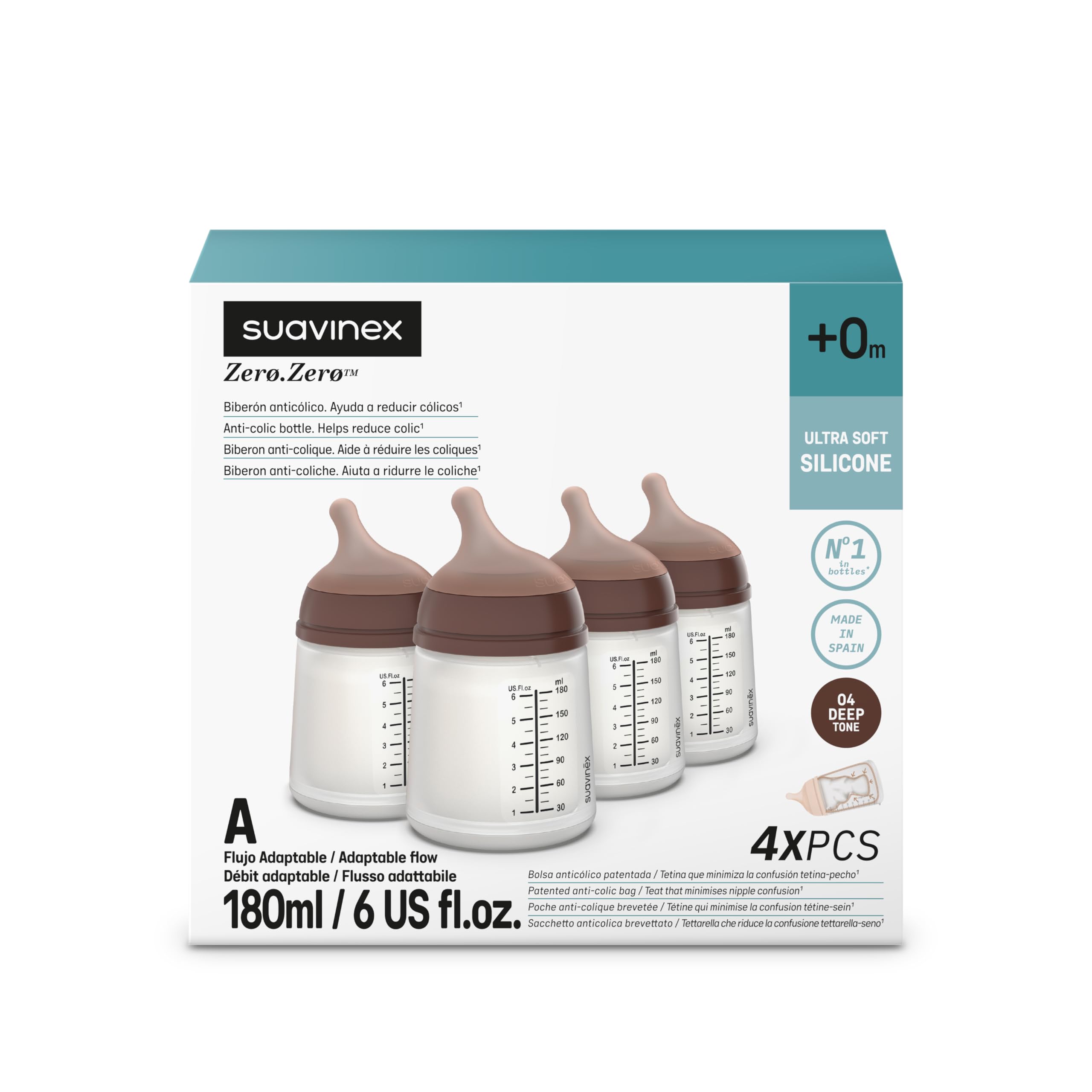 suavinex-pack-4-biberons-anti-colique-zero-zero-180-ml-t-tine-d-bit-adaptable-a- image 3