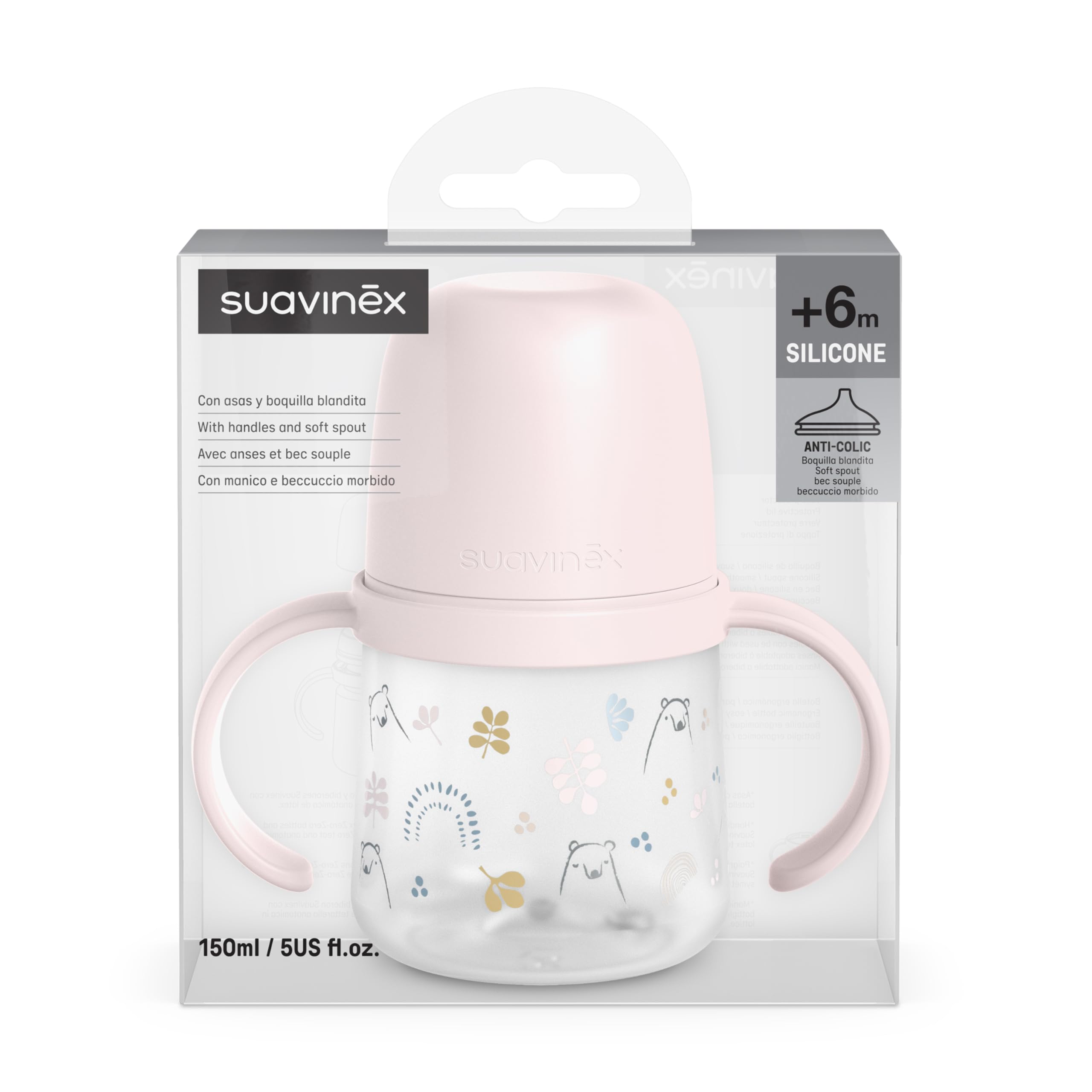 suavinex-biberon-anses-bears-rose-150-ml-tasse-apprentissage-bec-souple-silicone image 2