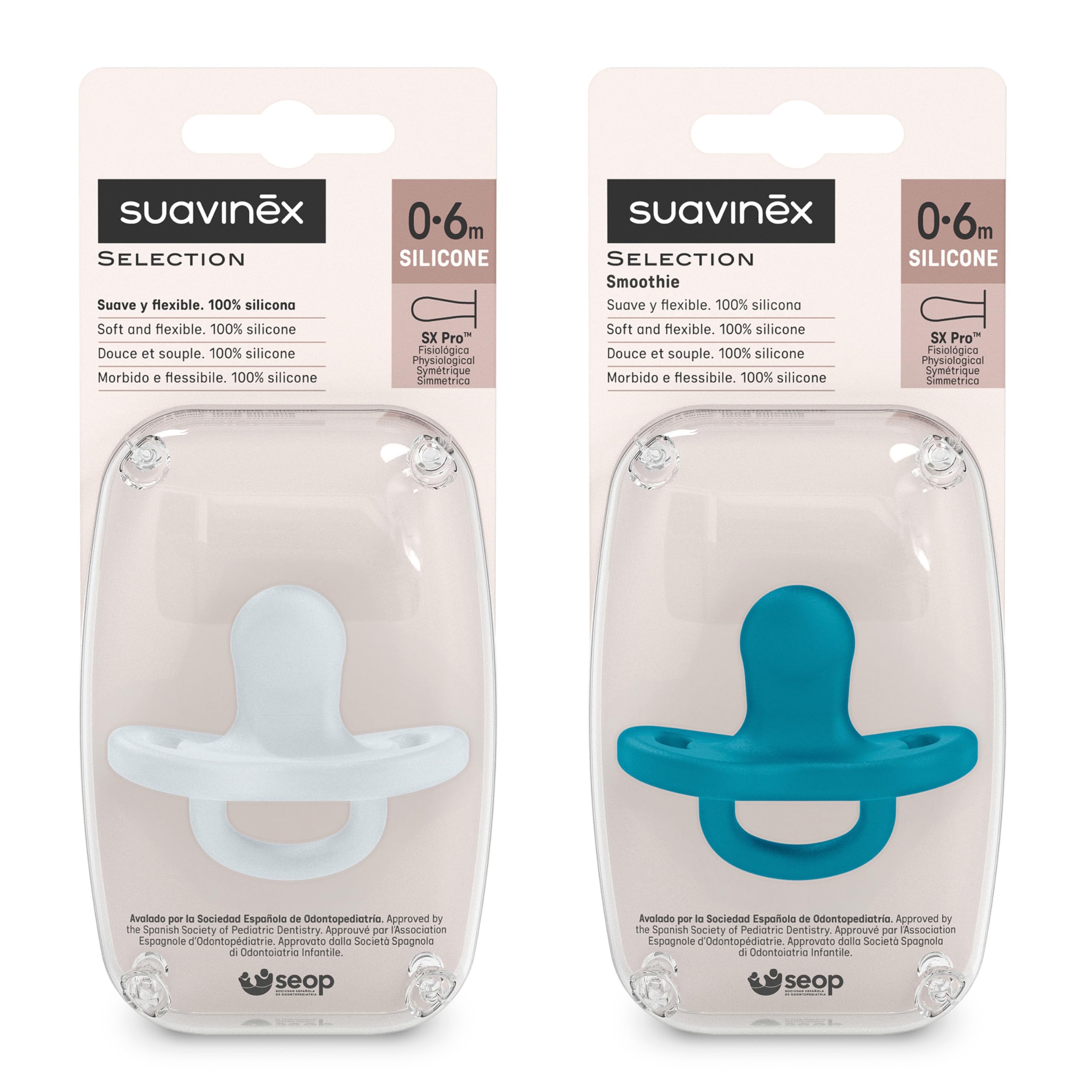 suavinex-colour-essence-pack-2-sucettes-tout-silicone-nouveau-n-0-6-mois-avec-t- image 2