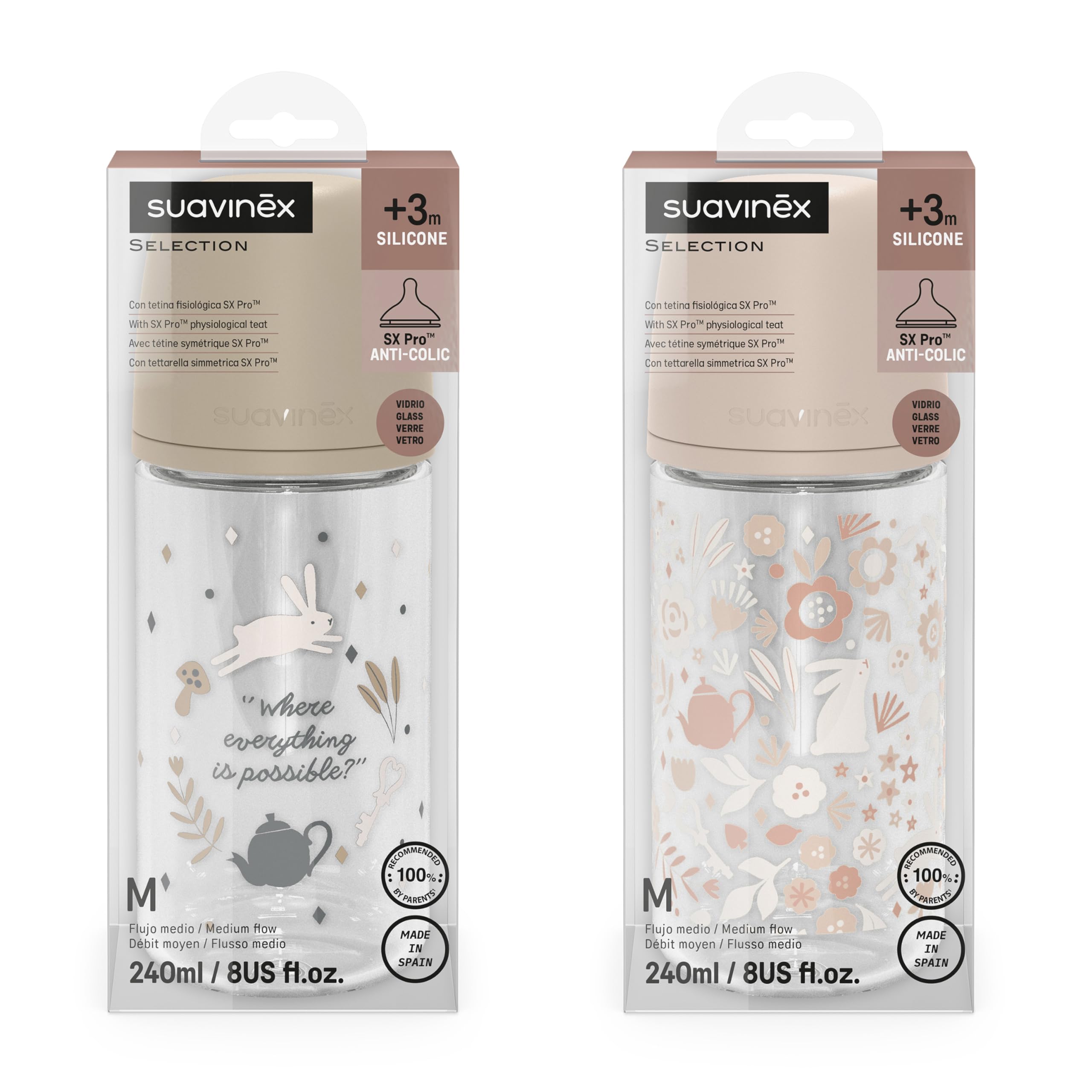 suavinex-pack-2-biberons-en-verre-240-ml-wonderland-rose-beige-t-tine-sx-pro-sil image 3