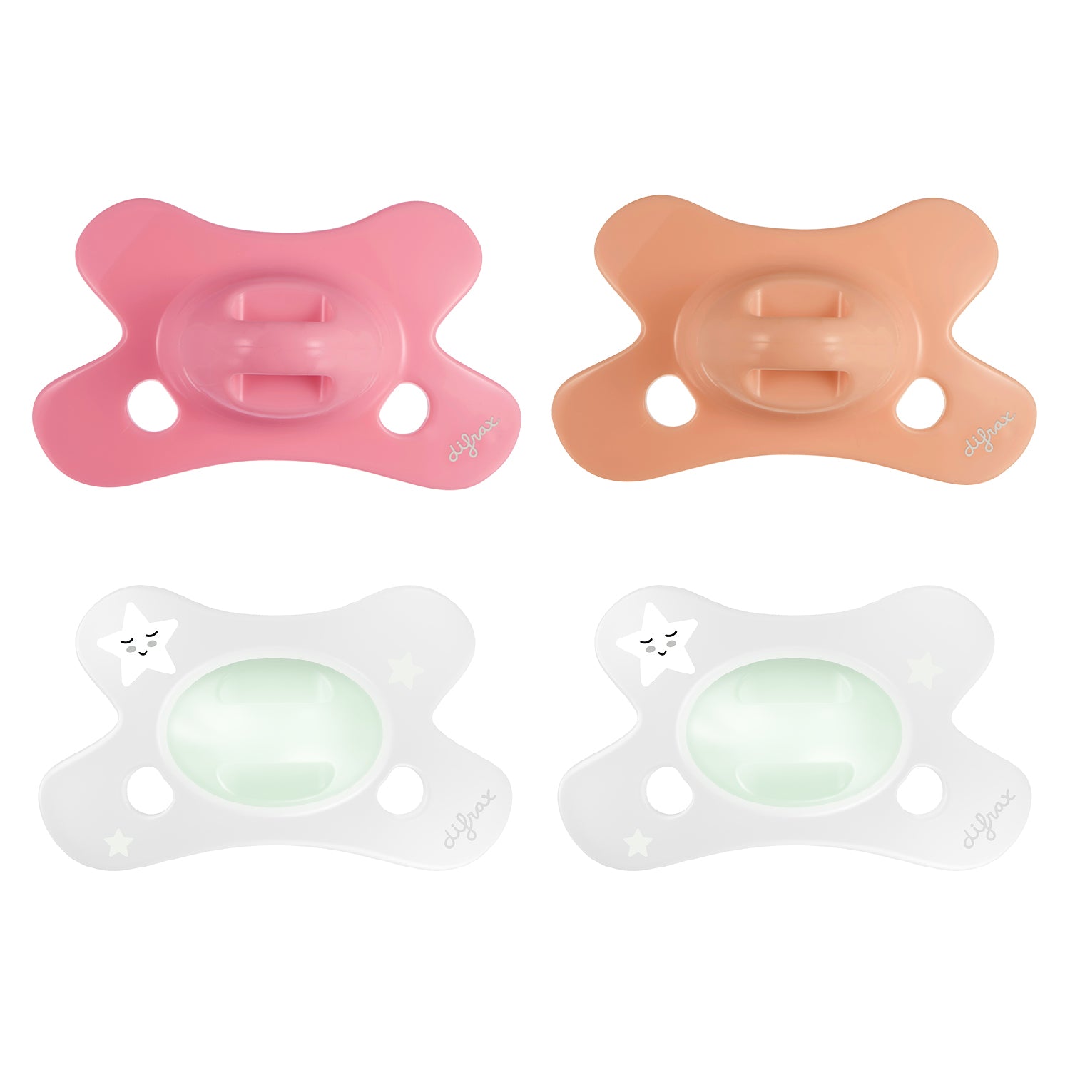 difrax-fopspeen-natural-0-6m-pure-glow-raspberry-peachy-lot-de-4-sucettes-dont-p image 1