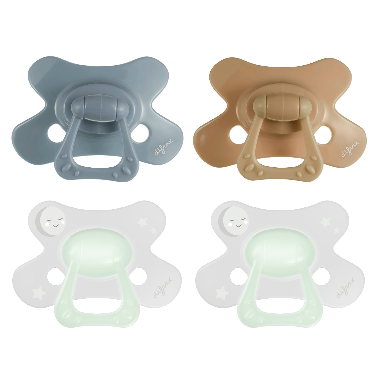 difrax-fopspeen-natural-6m-pure-et-glow-in-the-dark-stone-caramel-lot-de-4-sucet image 1